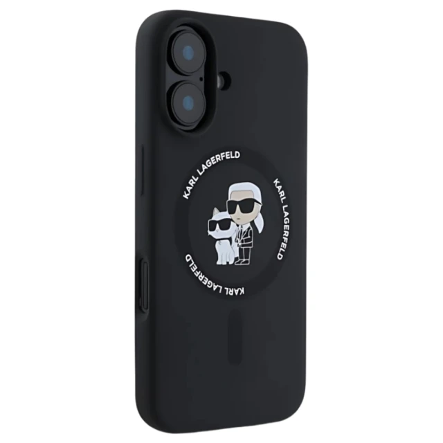 Чохол Karl Lagerfeld Silicone Karl & Choupette Ring для iPhone 16 Black with MagSafe (KLHMP16SSCMKCRHK)