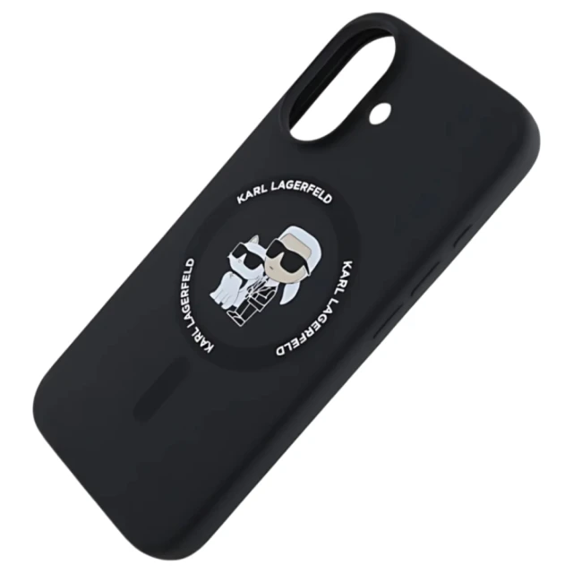 Чохол Karl Lagerfeld Silicone Karl & Choupette Ring для iPhone 16 Black with MagSafe (KLHMP16SSCMKCRHK)