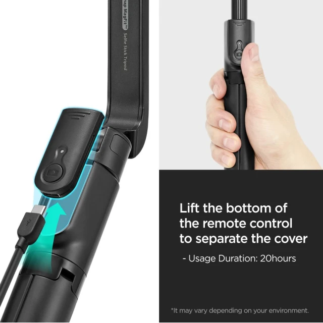 Универсальный штатив Spigen S580W Bluetooth Selfie Stick Long Tripod Black with MagSafe (AMP07659)