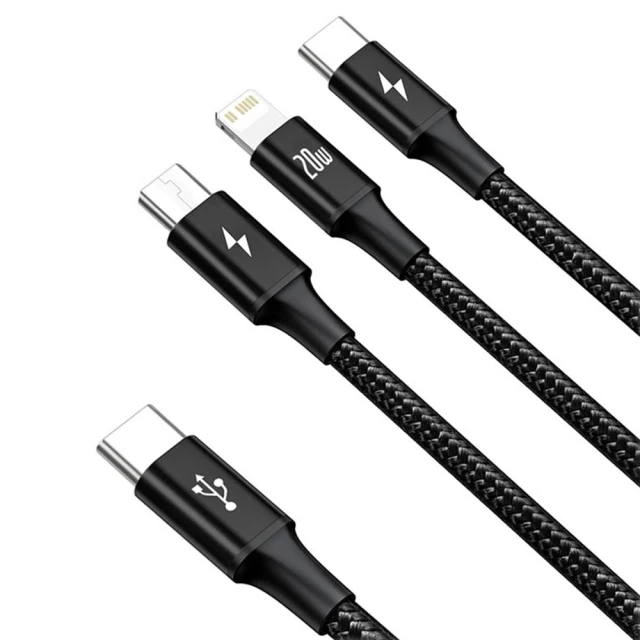 Кабель Baseus Rapid Series USB-C to M+L+C 20W 1.5m Black (CAMLT-SC01)