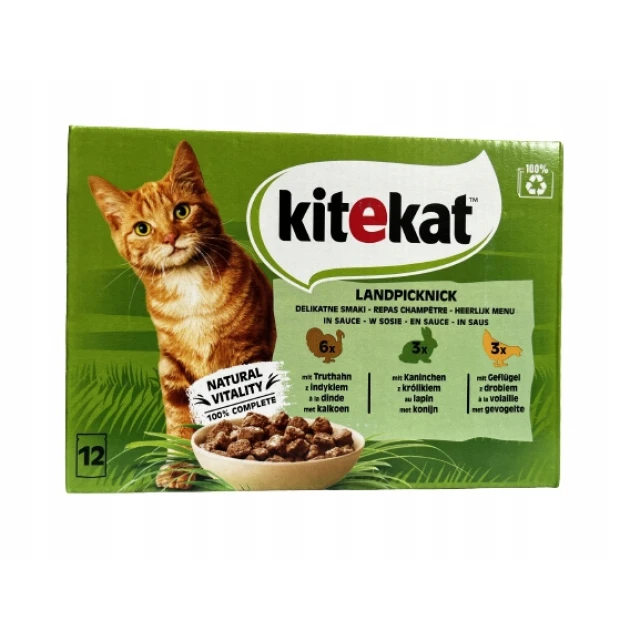 Вологий корм для котів Kitekat птах | індичка | кролик 12 шт x 85 г (4008429157356)