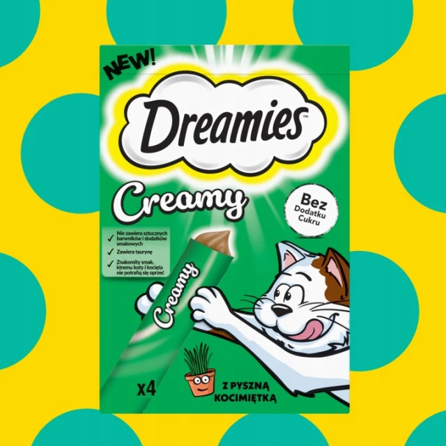 Ласощі для котів Dreamies Creamy з котячою м'ятою 4 шт x 10 г (4008429170614)