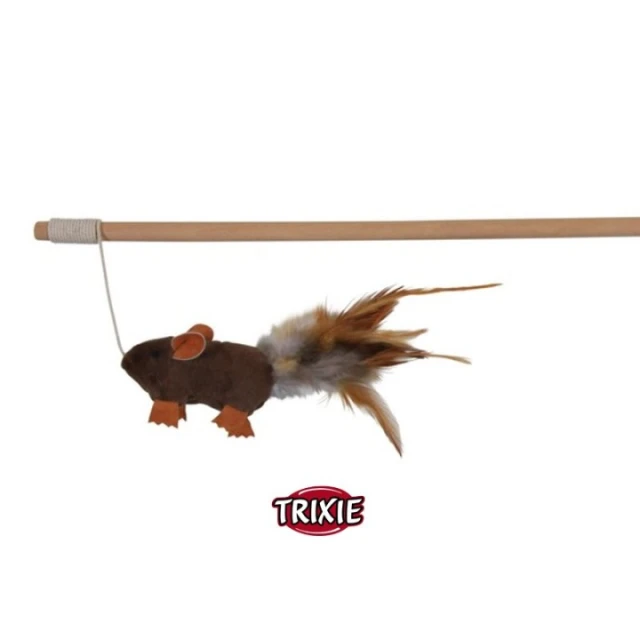 Игрушка для кошек Trixie удочка мышь с перышками 50 см Brown (4011905458014)