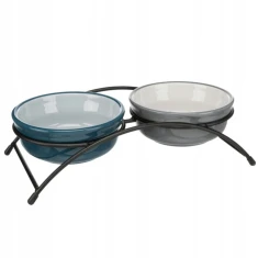Міски для котів і собак Trixie керамічні на підставці 2 шт x 0,25 л 13 см Grey-Blue (4047974245354)