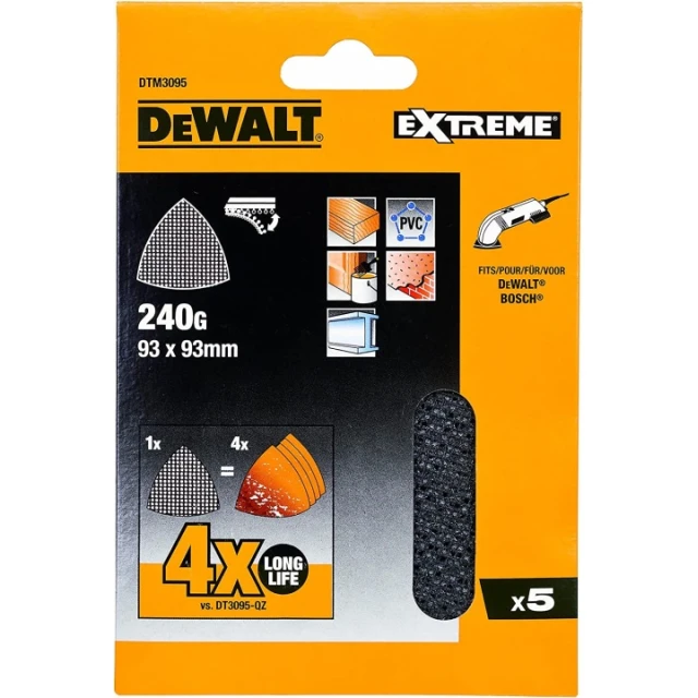 Сітка шліфувальна з липучкою DeWALT 93x93x93 мм P240 5 шт (5035048024133)
