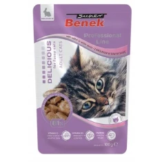 Влажный корм для кошек CERTECH Benek Delicious Professional Line кусочки с кроликом в белом соусе 100 г (5905397021650)