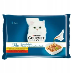 Вологий корм для котів Gourmet Perle з куркою, філе яловичини, лосось гриль 4 шт x 85 г (7613036142847)