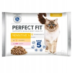 Вологий корм для котів Perfect Fit Adult Sensitive з куркою та лососем в соусі 4 шт x 85 г (8410136028380)