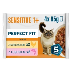 Вологий корм для котів Perfect Fit Adult Sensitive з куркою та лососем в соусі 4 шт x 85 г (8410136052279)
