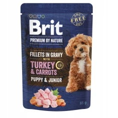 Вологий корм для цуценят Brit Gravy Fillets Junior з індичкою та морквою 85 г (8595602572458)