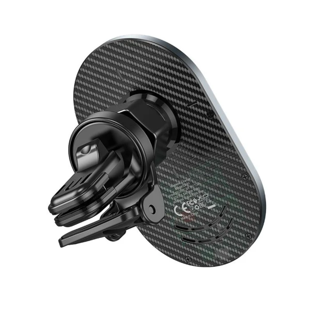 Автотримач з функцією бездротової зарядки Hoco Magnetic Vent Car Mount Black with MagSafe (6931474753465)