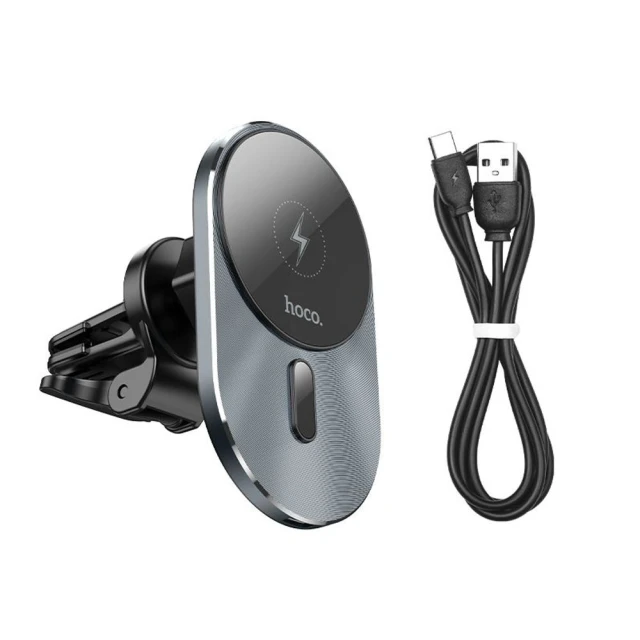 Автотримач з функцією бездротової зарядки Hoco Magnetic Vent Car Mount Black with MagSafe (6931474753465)