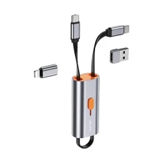 Адаптер Usams SJ560 4-in-1 Multifunctional PD 60W 2xUSB-C to USB-C | Lightning | USB-A Steel (SJ560USB01)