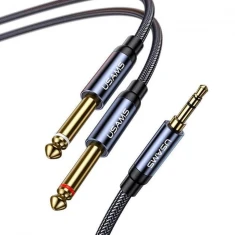 Аудіоадаптер Usams SJ540 HiFi AUX Audio 3.5mm to 2xAudio 6.35mm Aluminum Alloy Audio Cable 2m Black (SJ540YP01)