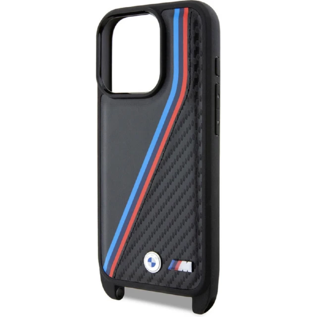 Чохол BMW M Edition Carbon Tricolor Lines & Strap для iPhone 15 Pro Max Black (BMW000796-0)
