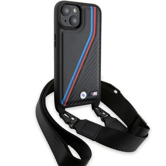 Чохол BMW M Edition Carbon Tricolor Lines & Strap для iPhone 15 Plus | 14 Plus Black (BMW000794-0)
