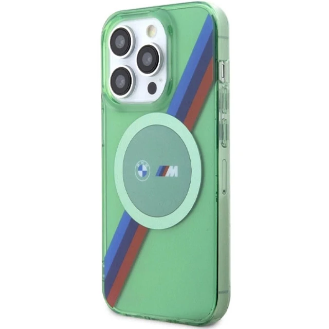 Чохол BMW M Tricolor Stripes для iPhone 15 Pro Green with MagSafe (BMW000813-0)