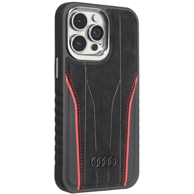 Чохол Audi Genuine Leather для iPhone 14 Pro Black/Red with MagSafe (AU-TPUPCMIP14P-R8/D3-RD)