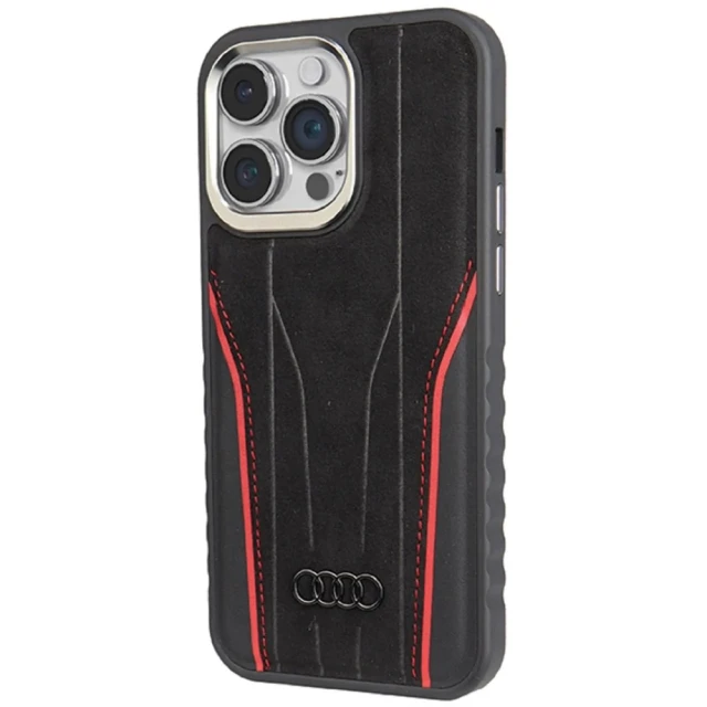 Чохол Audi Genuine Leather для iPhone 14 Pro Max Black/Red with MagSafe (AU-TPUPCMIP14PM-R8/D3-RD)