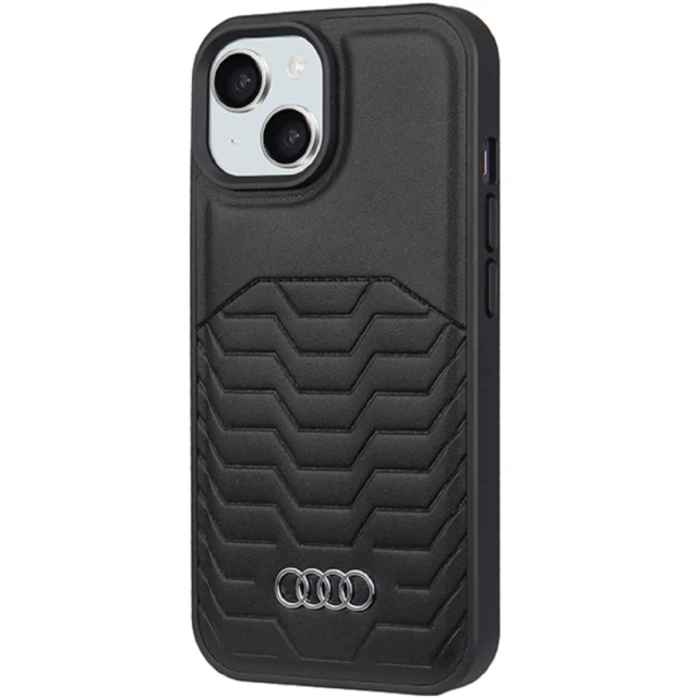 Чохол Audi Synthetic Leather для iPhone 15 | 14 | 13 Black with MagSafe (AU-TPUPCMIP15-GT/D3-BK)