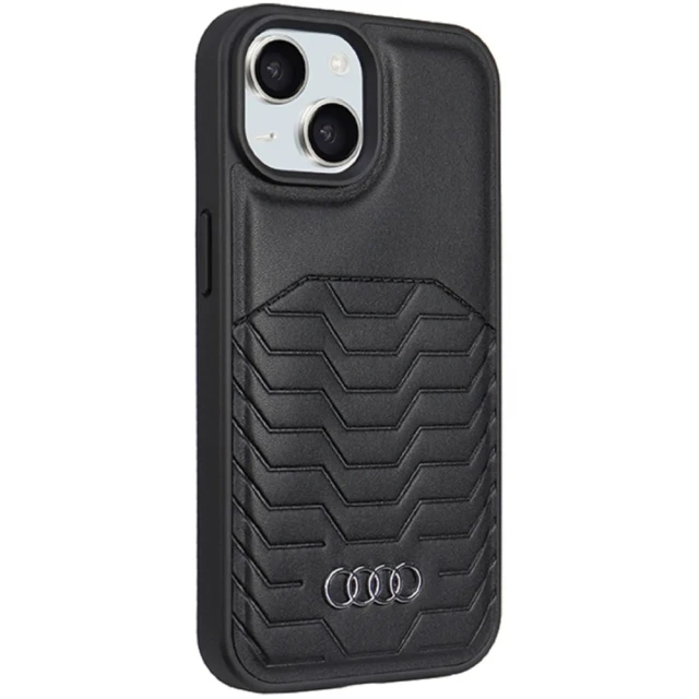 Чохол Audi Synthetic Leather для iPhone 15 | 14 | 13 Black with MagSafe (AU-TPUPCMIP15-GT/D3-BK)