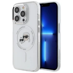 Чохол Karl Lagerfeld IML Metal Karl & Choupette Head для iPhone 14 Pro Max Transparent/White with MagSafe (KLHMP14XHLSKCH)