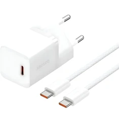 Мережевий зарядний пристрій Baseus GaN5 Mini PD/QC 30W USB-C with USB-C to USB-C Cable 1 m Moon White (P10110902213-00)