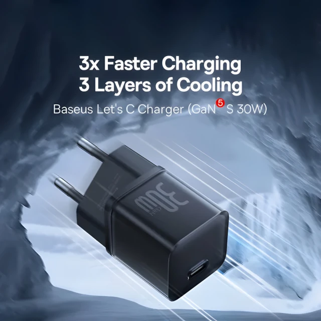 Мережевий зарядний пристрій Baseus GaN5S PD 30W USB-C Black (P10162504113-00)