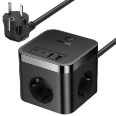 Мережевий подовжувач Baseus Power Combo Cube Power Strip 3хAC | 2xUSB-A | 2xUSB-C 30W 1.5 m Black (E00066400117-00)