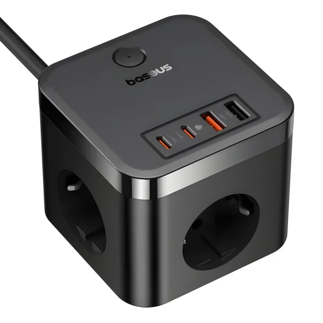 Мережевий подовжувач Baseus Power Combo Cube Power Strip 3хAC | 2xUSB-A | 2xUSB-C 30W 1.5 m Black (E00066400117-00)