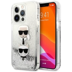 Чехол Karl Lagerfeld Liquid Glitter Karl and Choupette для iPhone 13 Pro Max Silver (KLHCP13XKICGLS)
