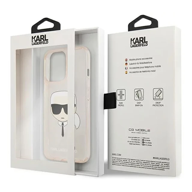 Чехол Karl Lagerfeld Glitter Karl's Head для iPhone 13 Pro Max Gold (KLHCP13XKHTUGLGO)
