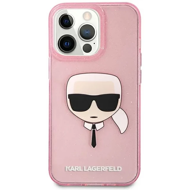 Чохол Karl Lagerfeld Glitter Karl's Head для iPhone 13 Pro Max Pink (KLHCP13XKHTUGLP)