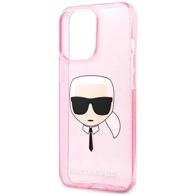 Чохол Karl Lagerfeld Glitter Karl's Head для iPhone 13 Pro Max Pink (KLHCP13XKHTUGLP)