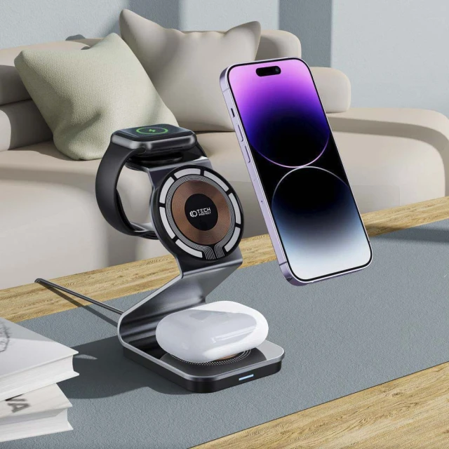 Бездротовий зарядний пристрій Tech-Protect 15W-A29 Magnetic 3-in-1 Black with MagSafe (9490713935774)