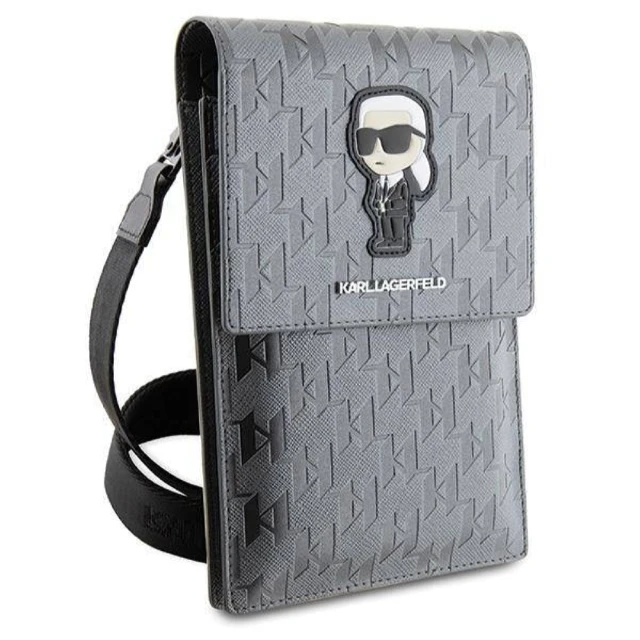 Чохол-сумка Karl Lagerfeld Saffiano Monogram Ikonik (Bag) 18.5 х 12 х 2cm Silver (KLWBSAKHPKG)