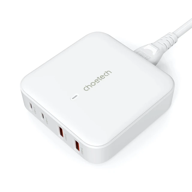 Мережевий зарядний пристрій Choetech GaN 100W 2xUSB-A | 2xUSB-C White (PD8008)