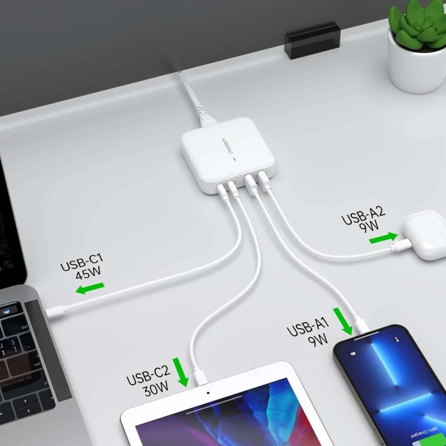 Мережевий зарядний пристрій Choetech GaN 100W 2xUSB-A | 2xUSB-C White (PD8008)