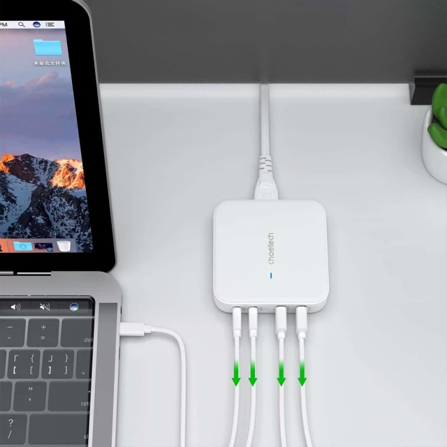 Мережевий зарядний пристрій Choetech GaN 100W 2xUSB-A | 2xUSB-C White (PD8008)