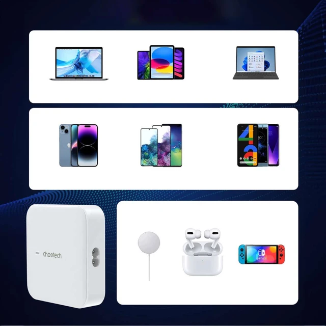 Мережевий зарядний пристрій Choetech GaN 100W 2xUSB-A | 2xUSB-C White (PD8008)