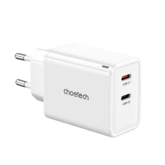 Мережевий зарядний пристрій Choetech GaN PD 65W 2xUSB-C White (PD6013)