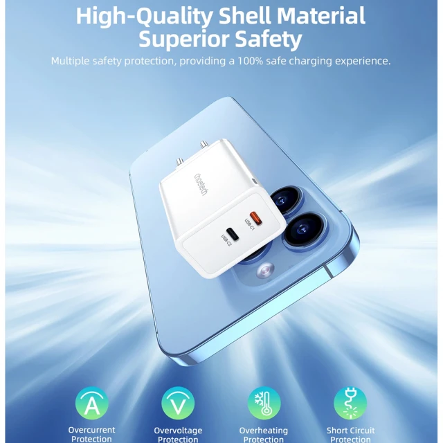 Мережевий зарядний пристрій Choetech GaN PD 65W 2xUSB-C White (PD6013)