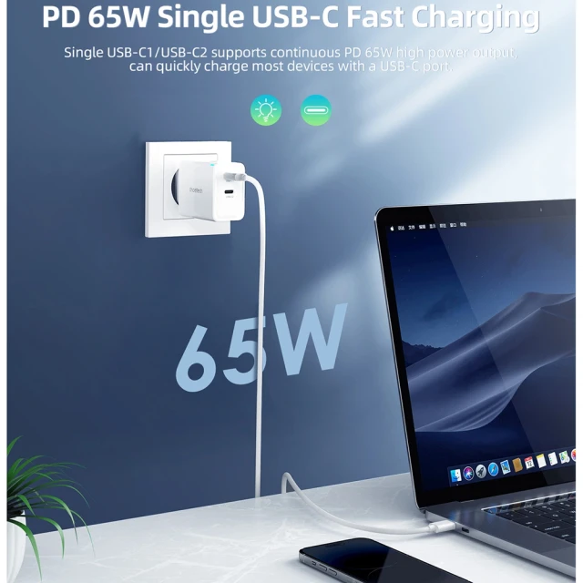 Мережевий зарядний пристрій Choetech GaN PD 65W 2xUSB-C White (PD6013)
