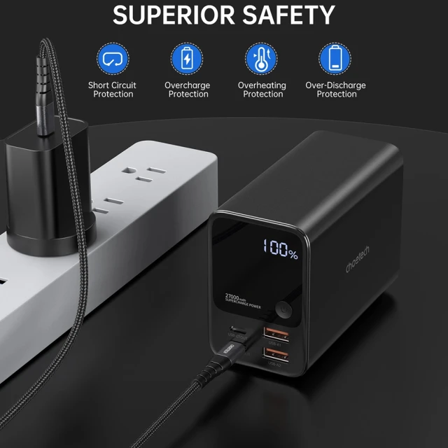 Портативний зарядний пристрій Choetech 2xUSB-A | 2xUSB-C 22.5W 27000 mAh Black (B635BK)