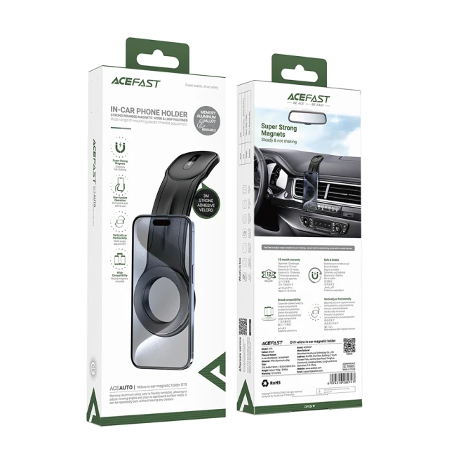 Автодержатель Acefast Magnetic Car Holder Velcro Black (D19)