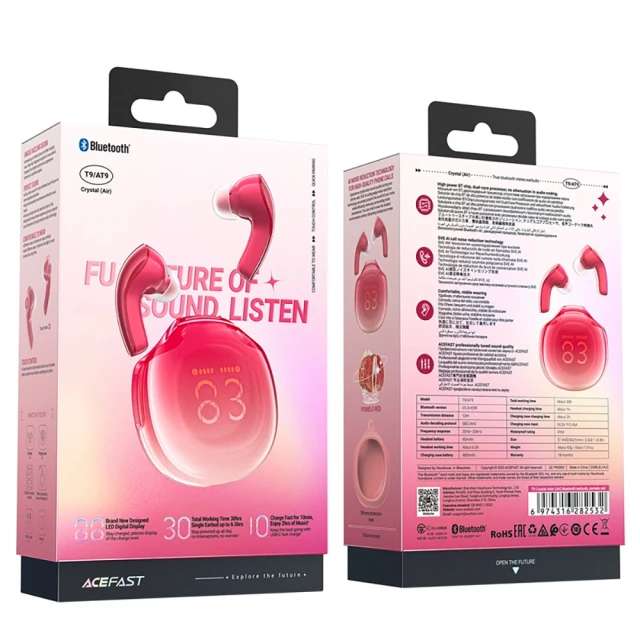 Бездротові навушники Acefast Earphones TWS Bluetooth 5.3 Red (T9-red)
