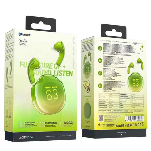 Бездротові навушники Acefast Earphones TWS Bluetooth 5.3 Green (T9-green)