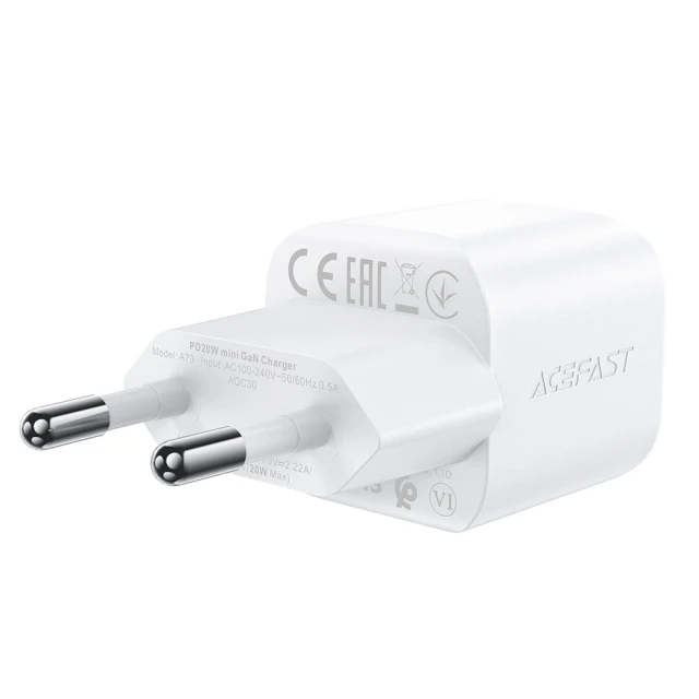 Мережевий зарядний пристрій Acefast GaN Mini 20W USB-C with Type-C to Type-C Cable White (A73_W)