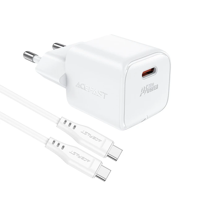 Мережевий зарядний пристрій Acefast GaN Mini 20W USB-C with Type-C to Type-C Cable White (A73_W)