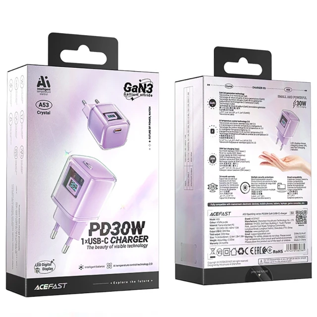 Мережевий зарядний пристрій Acefast GaN PD 30W USB-C Purple (A53-purple)